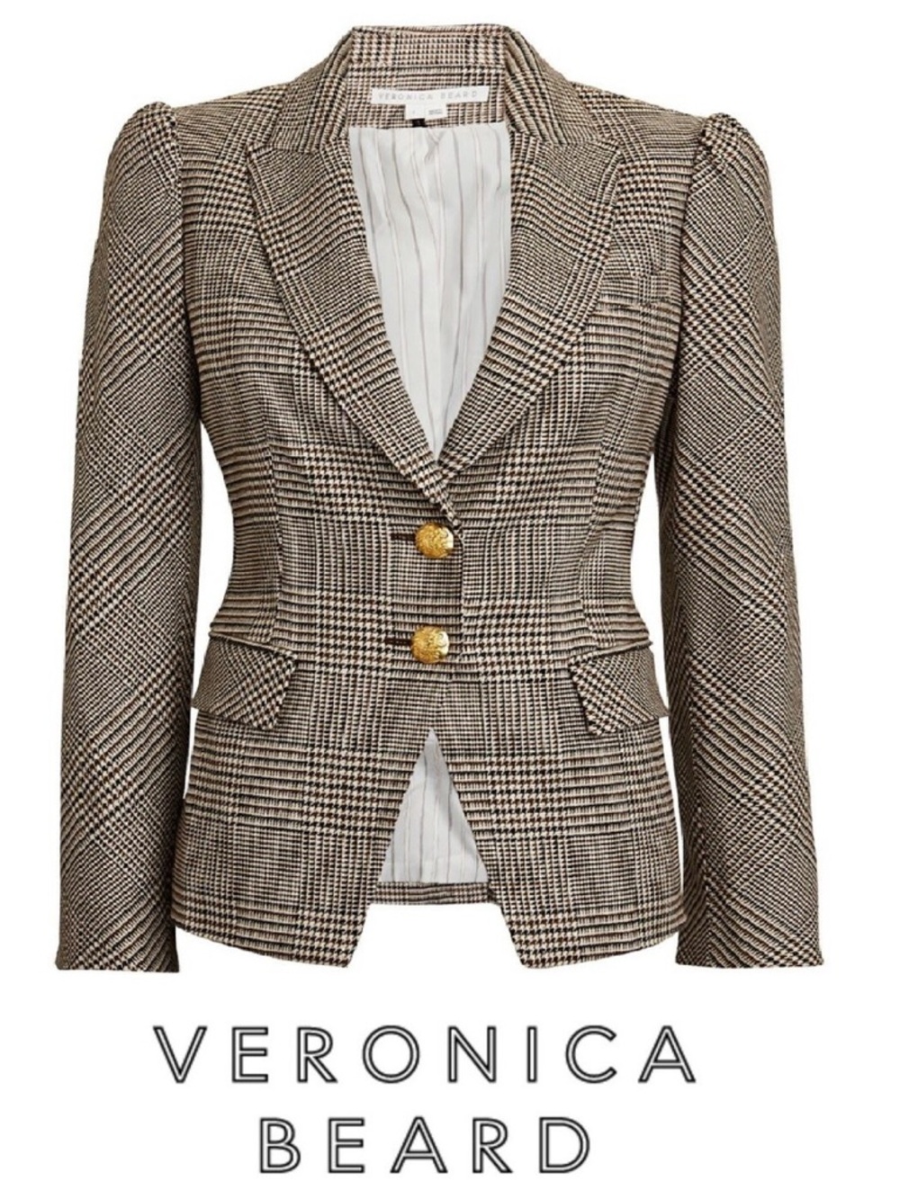 Veronica Beard Arna Puff Shoulder Dickey Jacket Houndstooth Check Size 2 - Picture 2 of 7